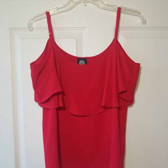 Bobeau Red Cold Shoulder Ruffle Top Blouse Adjustable Shoulder Straps Medium - Picture 1 of 5